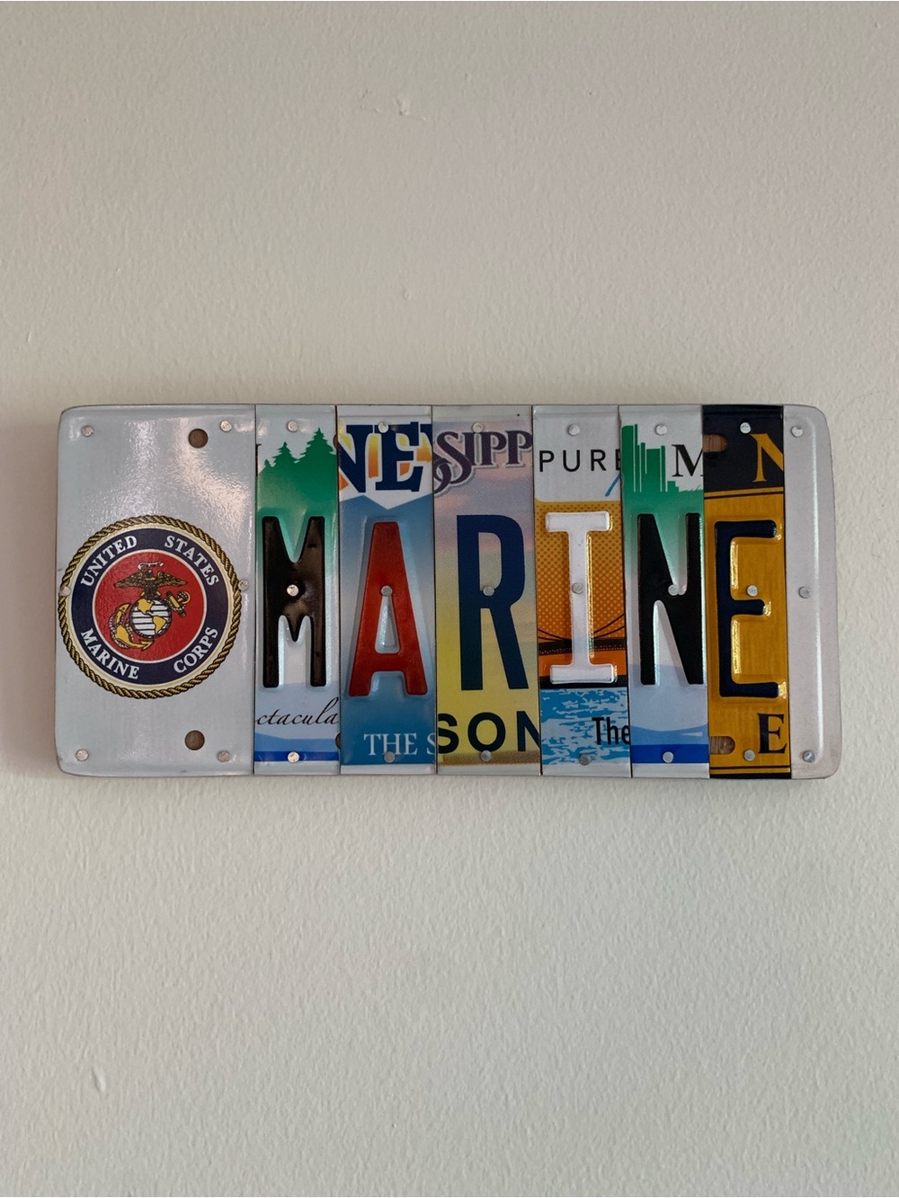 United States Marine Corps Recycled License Plate Wall Art Plaque Multi-Color
